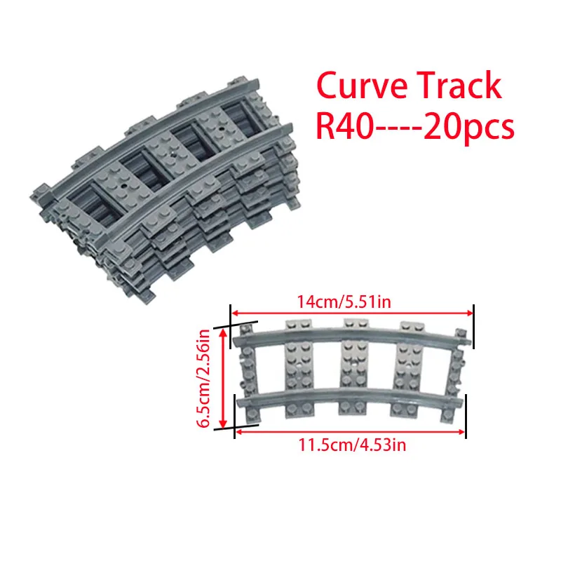 20 sztuk MOC City Bricks pociąg elastyczne części konstrukcyjne kolei krzywa tor R120 klocki akcesoria modelarskie kompatybilne