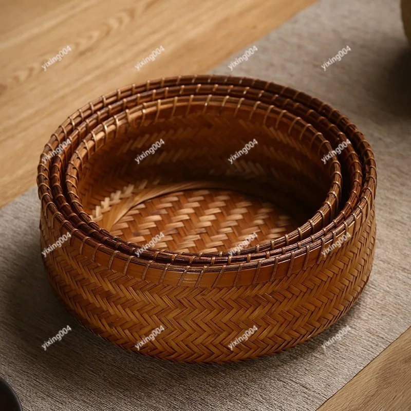 Handmade Woven Bamboo Fruit Basket Home Storage Tray for Fruit Snack Table Decor