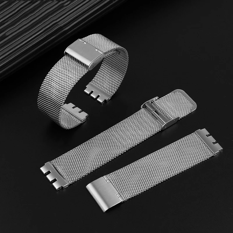 17mm 19mm 20mm Watch Accessories For Swatch YCS YAS YIS IRONY Strap Silver Solid Stainless Steel Watchband Men\'s /Women\'s