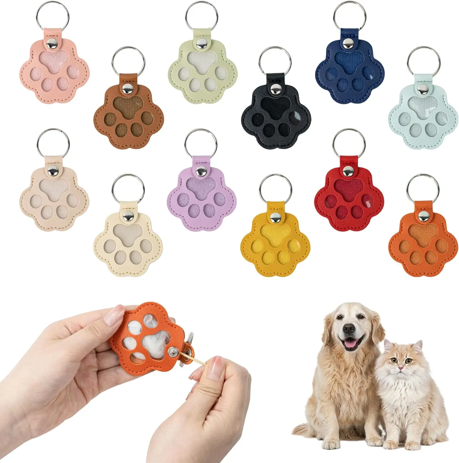 11er-Pack Leder-Tierhaar-Aufbewahrungs-Schlüsselanhänger - Hunde- und Katzenfell-Erinnerungsanhänger - Furever Schlüsselanhänger zum Sammeln von Katzen- und Hundehaaren