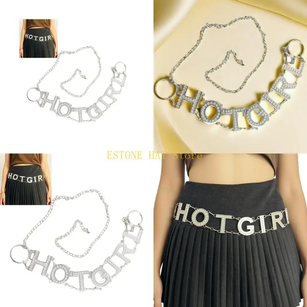 49MF Metal Letter Rhinestones Waist Chain For Y3K Fashion Accessories