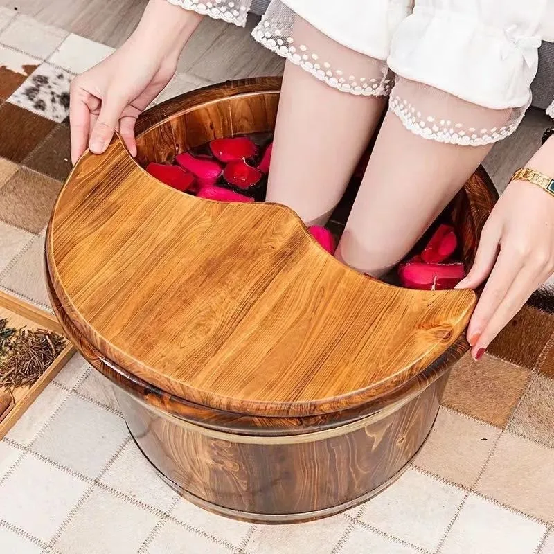 adult Household Solid Wood Wash Bucket Foot Bath Bucket Insulated Wooden Bath Portable Foot massage