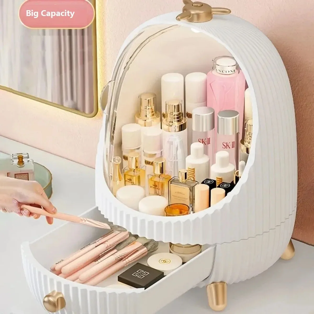 

Cosmetic Storage Box LED Drawer Makeup Brush Bucket Lipstick Skin Care Product Organizer Case Dressing Table Jewelry Storage Box