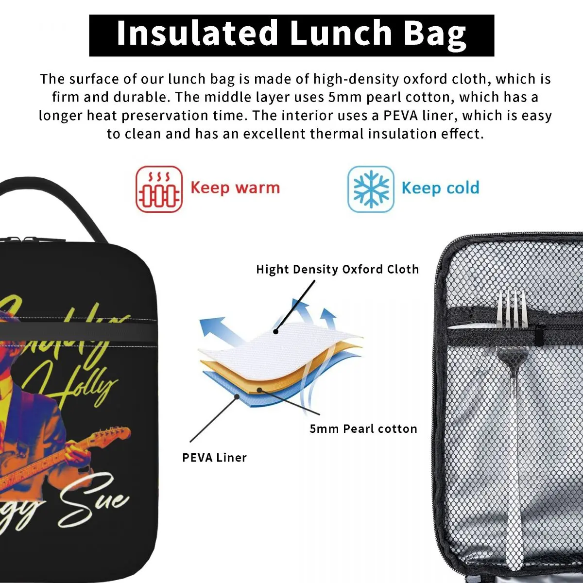 Sac à lunch isotherme Buddy Holly That'll Be The Day, sac de rangement des aliments de bureau, boîte à bento isotherme, accessoires réutilisables