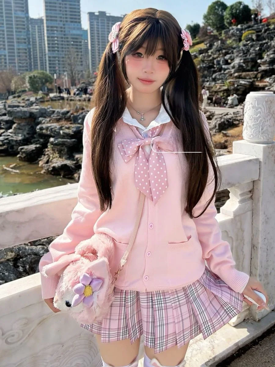 

Розовый вязаный кардиган Basic Sle Layering College Sle Весь комплект Женский модный ансамбль JK orm irt Knot D...