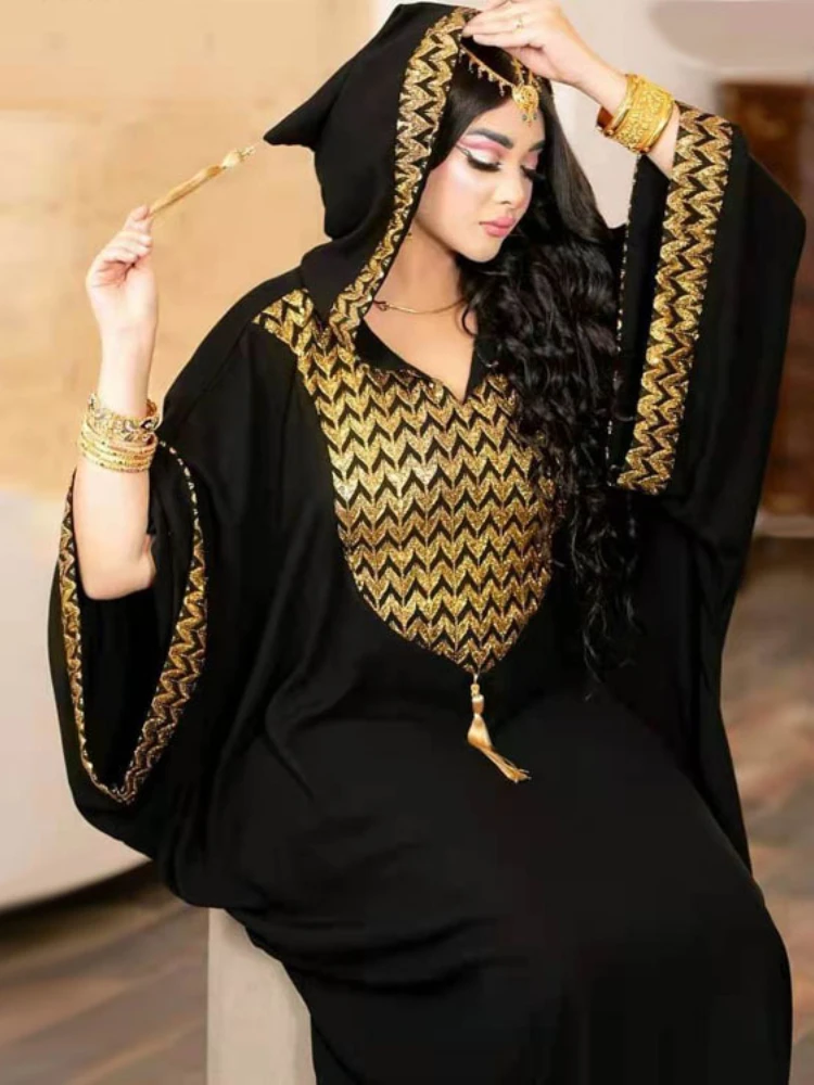 African Dubai Muslim Dress Women Hooded Abaya Knitted Kaftan Evening Dresses Morocco Caftan Abayas Islam Robe Musulmane Vestido