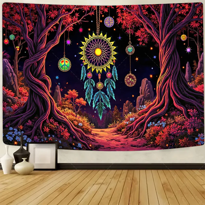 قطعة واحدة من نسيج الحائط بوهو زاك مع مشهد الغابة المسحور والمشاعر الكونية #1
