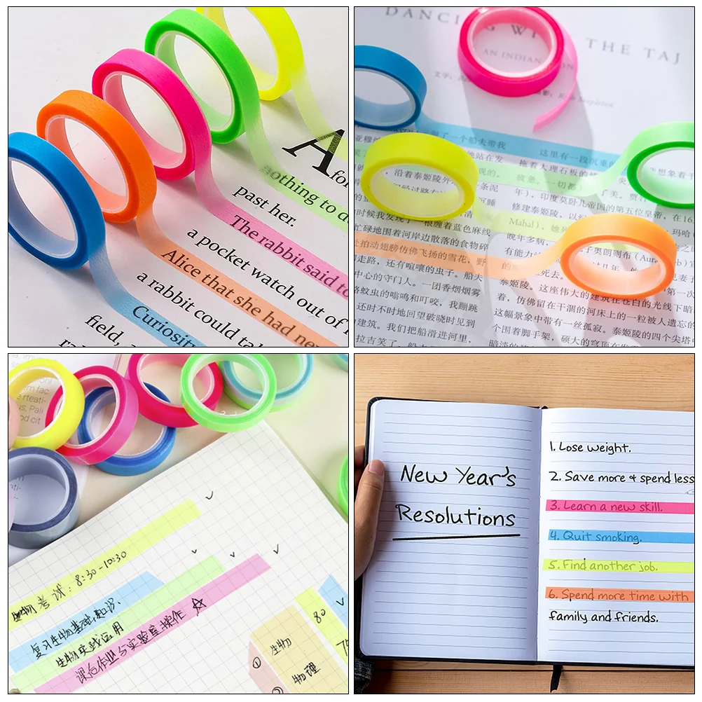 

20 Rolls 06cmx5m 08cmx5m Transparent Highlighter Tape Waterproof Multi Color Page Markers Bookmark Tabs School