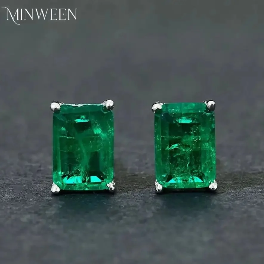 Minween 1ct 925 Sterling Silver 5*7mm Lab Emerald Earrings For Women Party Jewelry