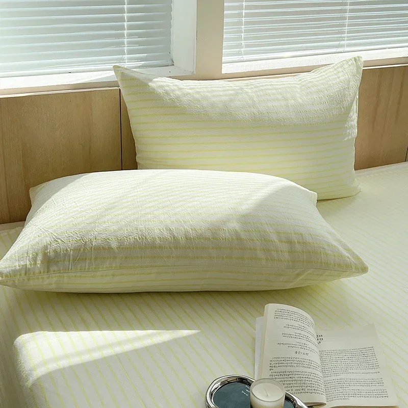 

2pcs Pillowcase 100% Cotton Pillow Cover Stripe Style Pillowslip Skin-friendly Cushion Cover 48x74cm funda almohada