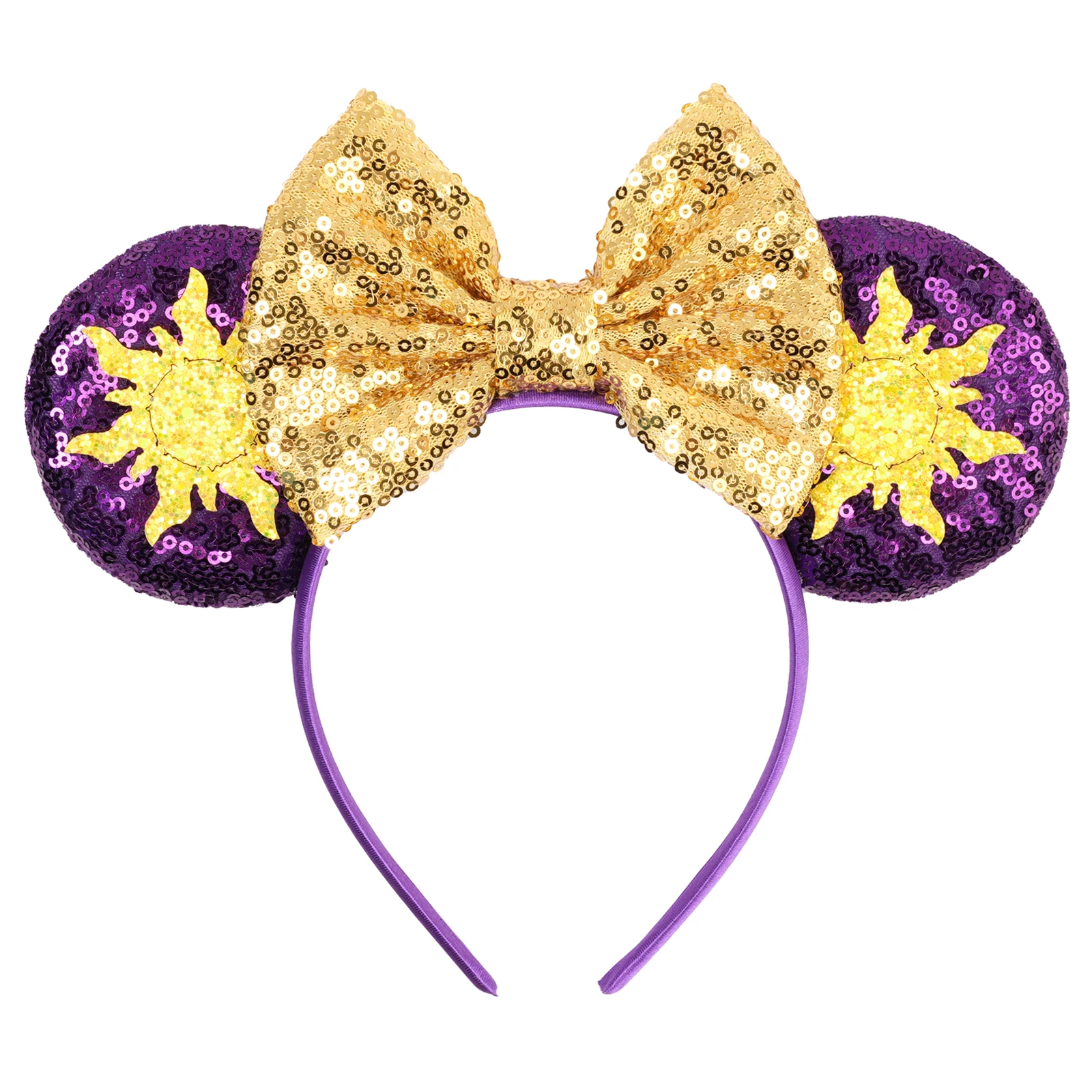 Disney Mickey Mouse Rapunzel Hair Accessories Women Sun Flower Ears Headbands Sequins Bow Chameleon Hairbands Tangled Headwear - view 2