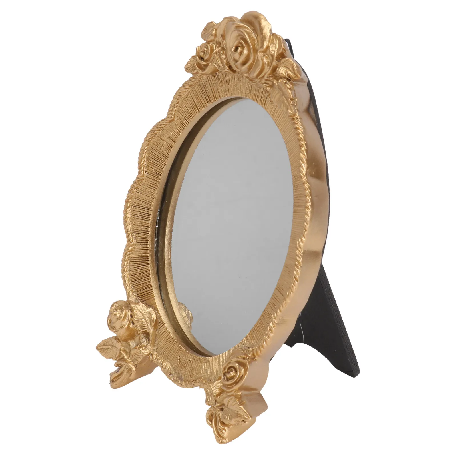 

1Pcs Resin Adornment Mirror Oval Single Sided Makeup Mirror for Women Portable Elegant Rose Relief Design European Style