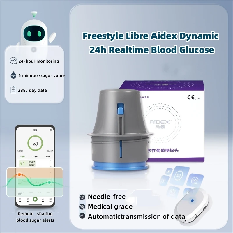 Aidex-medidor dinámico de glucosa en sangre, Sensor de dedo sin pinchazos, sibiónico, monitorización CGMS, 24h en tiempo Real, Freestyle Libre