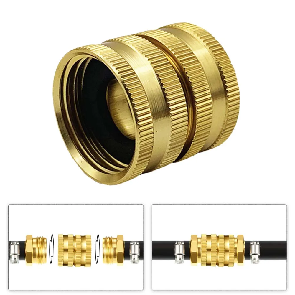 Two-Way Female Connector Solid Brass Garden Hose Adapter 3/4 Female-To-Female Hose Adapter For Irrigation Quick Connector