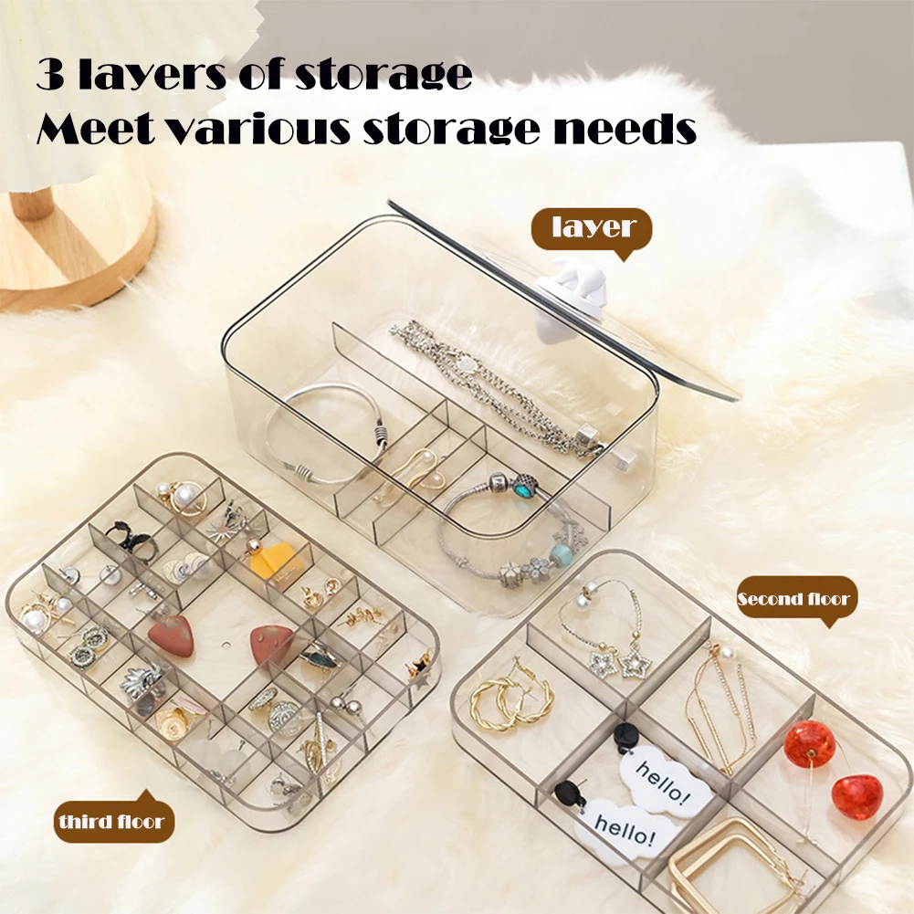 Multi-layer Compartment Plastic Jewelry Storage Box Stud Earrings Necklaces Bracelets Ring Display Organizer Container Tool Box