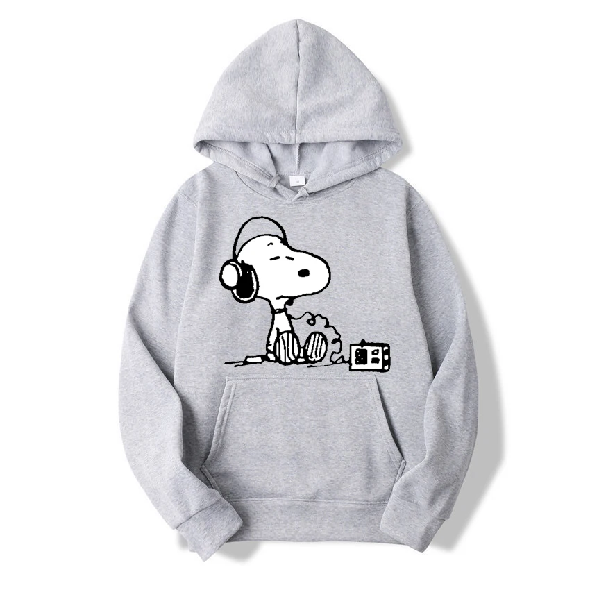 Cartoon Anime Snoopy listens to the radio Autumn/Winter Men's Hoodie Women's Street Leisure Sports Couple Fashion Sweatshirt