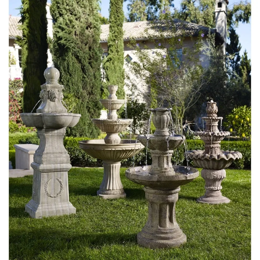 

Tuscany Garden Outdoor Floor Layered Fountain, 54 inch High Lion Head Garden Courtyard, Terrace Outdoor Balcony Fountain