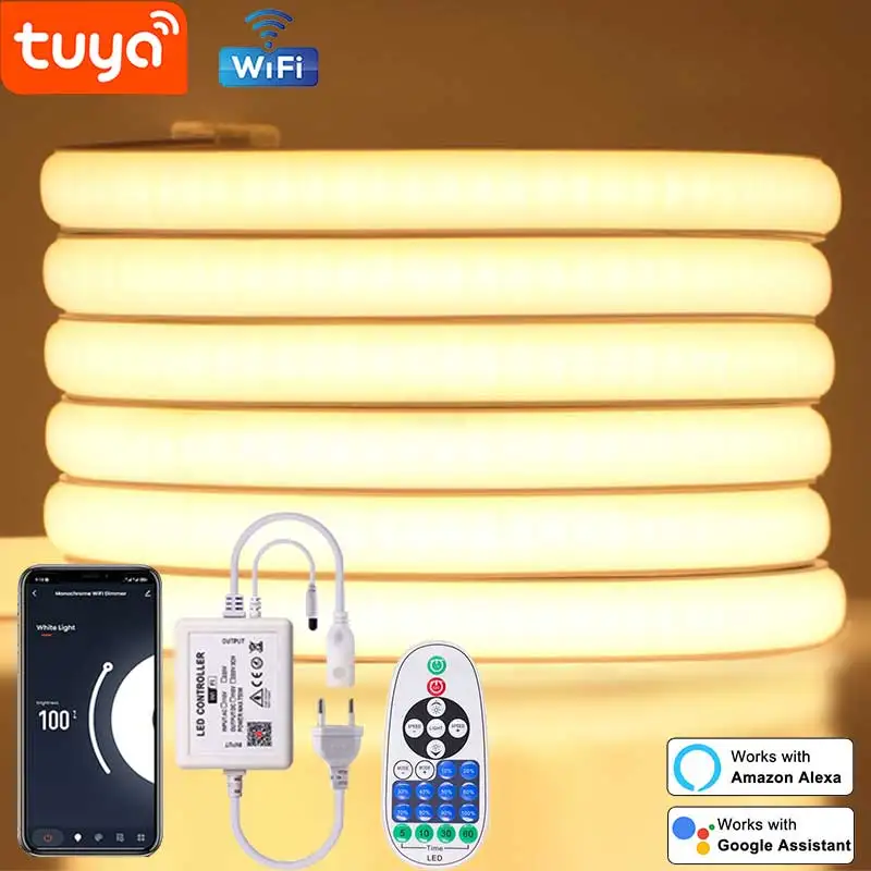 220V Tuya COB LED Strip Light WiFi Smart LED Tape COB LED Lights Wodoodporne oświetlenie liniowe 288LEDs/m Do sypialni Taśma kuchenna