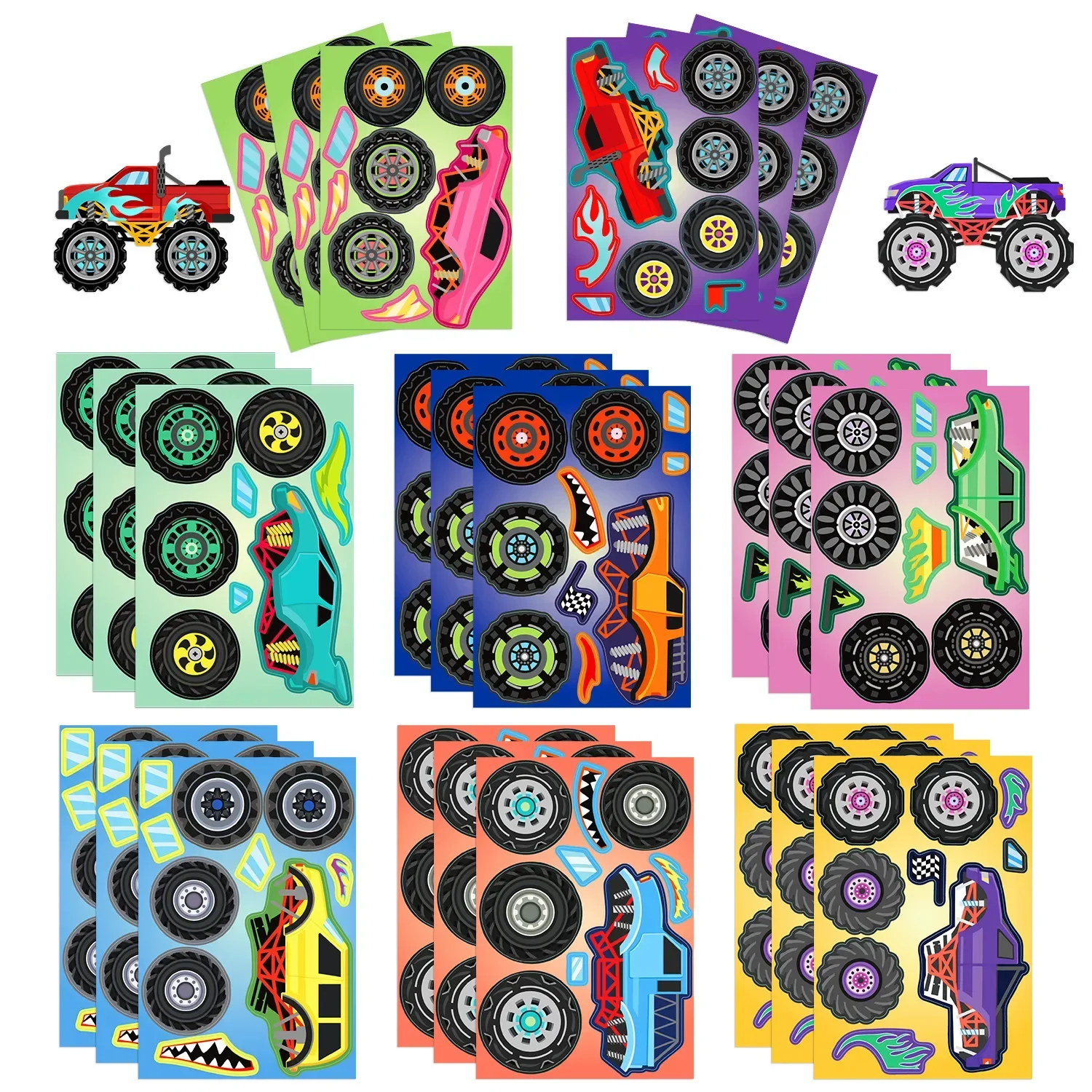 8 Sheets DIY Monster Truck Car Assembly Stickers Make Your Own Truck Stickers for Boys and Girls Assembling Jigsaw Puzzle Gifts