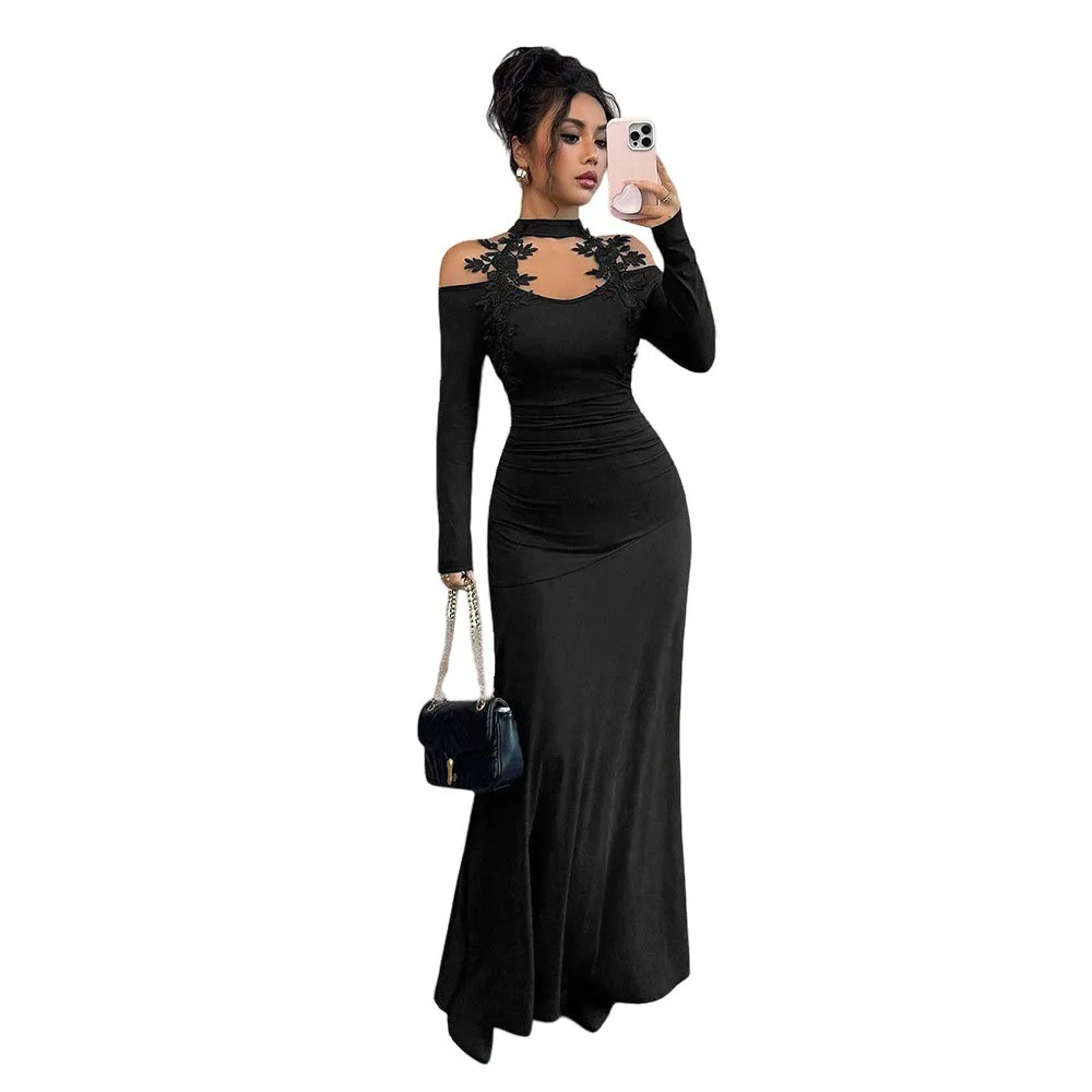 Pleated Long Sleeve Dress Straight Skirt Light Mature Style with Pleated Dress Travel Daily Square Neck Beach Party for Women
