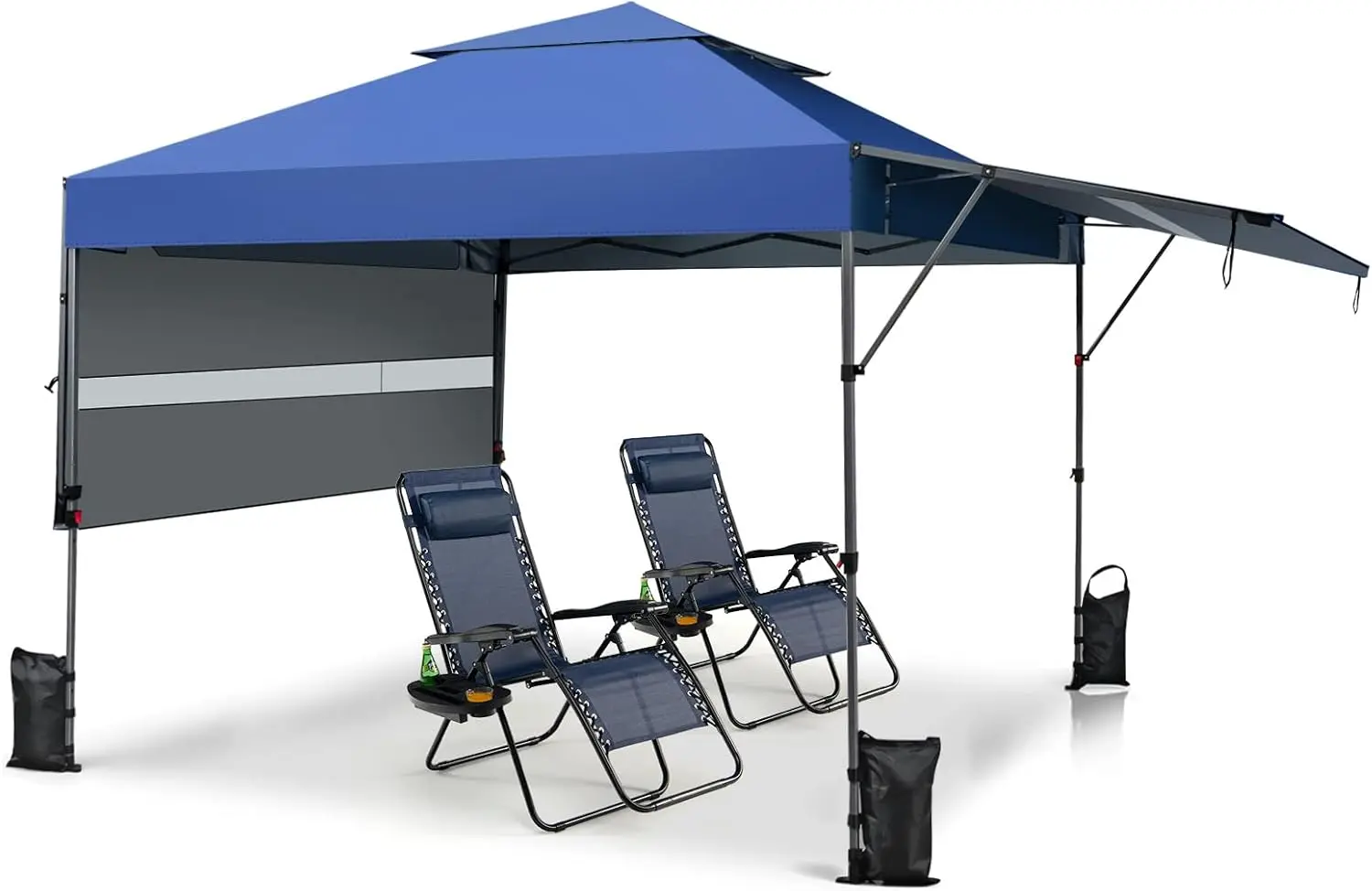 

10x17.6 Ft Pop Up Canopy with Adjustable Dual Awnings, 2 Tier Outdoor Canopy Tent with 8 Stakes, 4 Ropes, 4 Sand Bags, Wheele