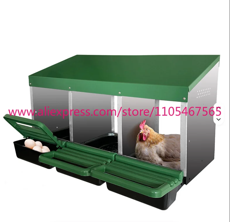 1PCS Coop, Metal Roll Out Three Compartments With Perch Cover Chicken Nest Box