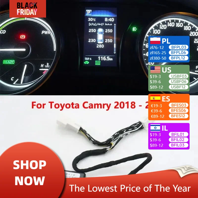 For Toyota Camry XV70 V70 2018-2023 Car TPMS Tire Pressure Digital Monitoring LCD Display System Auto Security Alarm