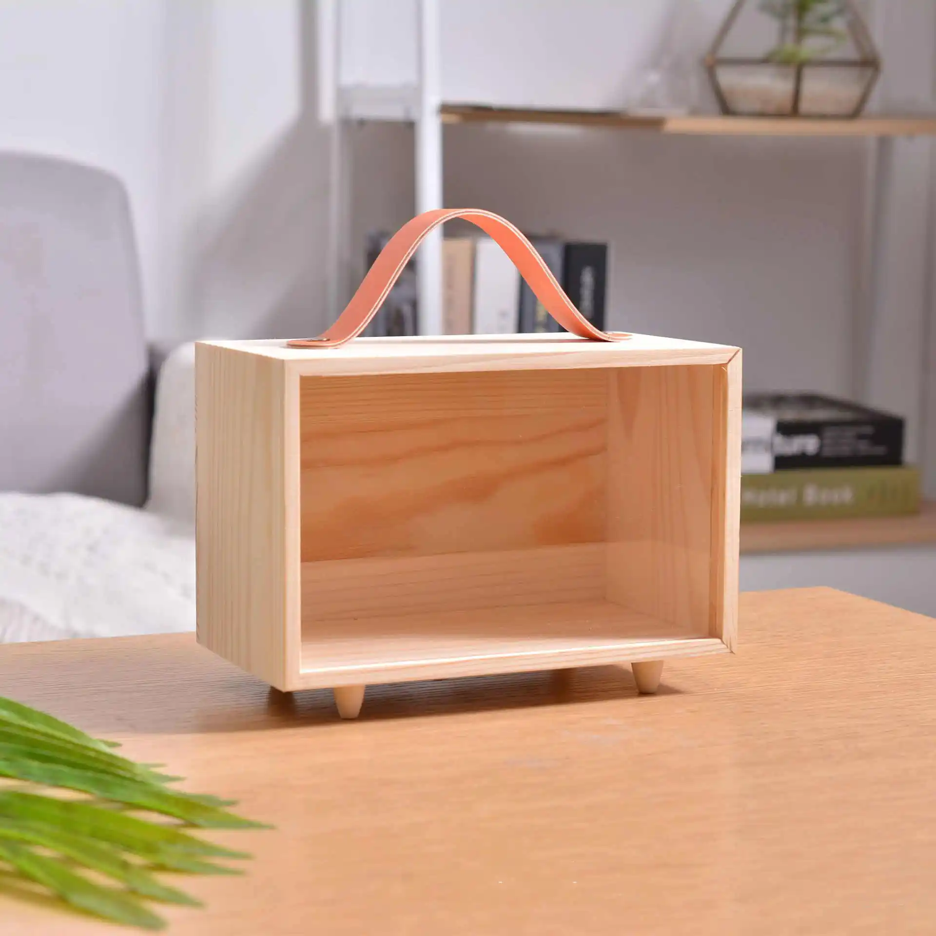 Drewniane przezroczyste pudełko z drewnianym uchwytem, akrylowe pudełko upominkowe DIY, czerwona skórzana walizka, przechowywanie zabawek i gablota