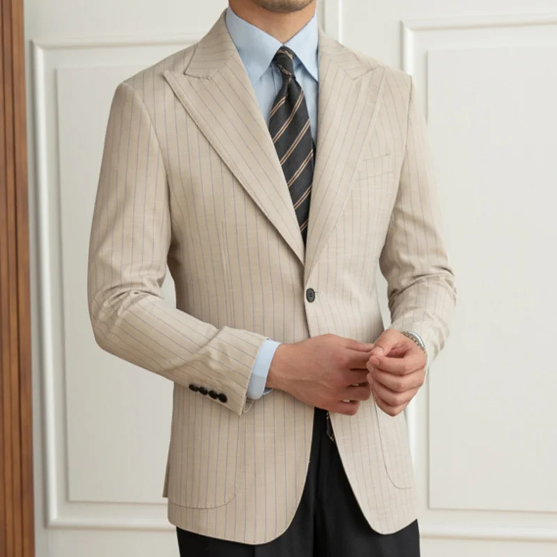 Men Stripe Blazer British Luxury Retro Fall Men Blazer Hombre Mariage Homme Smoking Homme Business Blazer Hombre Gentleman
