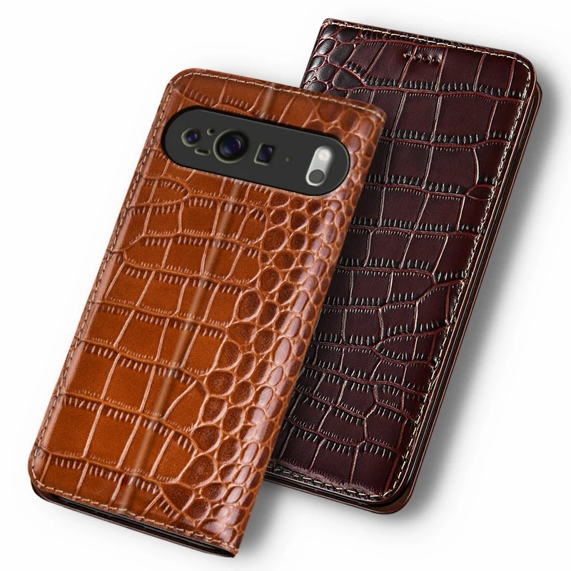 Cases For GOOGLE Pixel 8 9 Pixel9 Pro Crocodile Pattern Flip Case Cowhide Genuine Leather Magnetic Wallet Covers