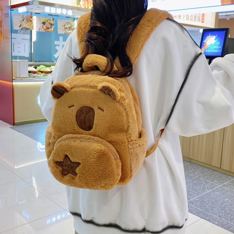 Sac à dos en peluche Capibara mignon pour étudiants, sac à bandoulière de dessin animé, sacs d'école polyvalents