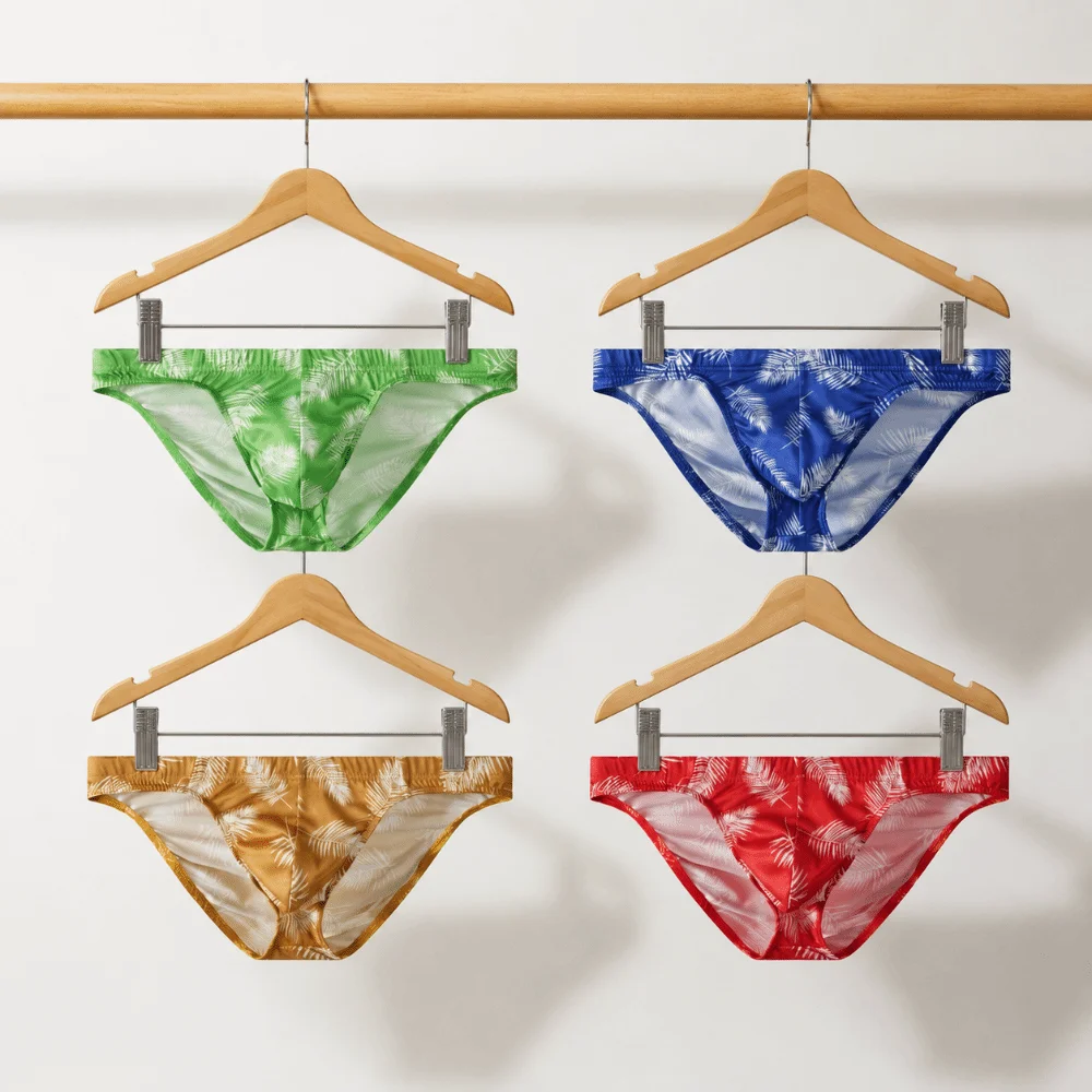 Simple Low Waist Men Briefs Stretch Fashion Palm Leaves Pattern Panties Soft Breathable Underwear Gifts