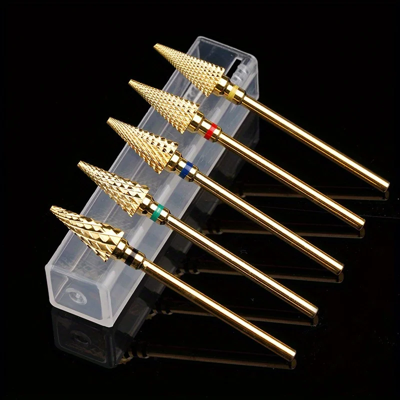 1Pcs/Box Nail Gold Carbide Nail Drill Bit Tapered Milling Cutter for Manicure Remove Gel Acrylics Tool Nail Drill Accessories