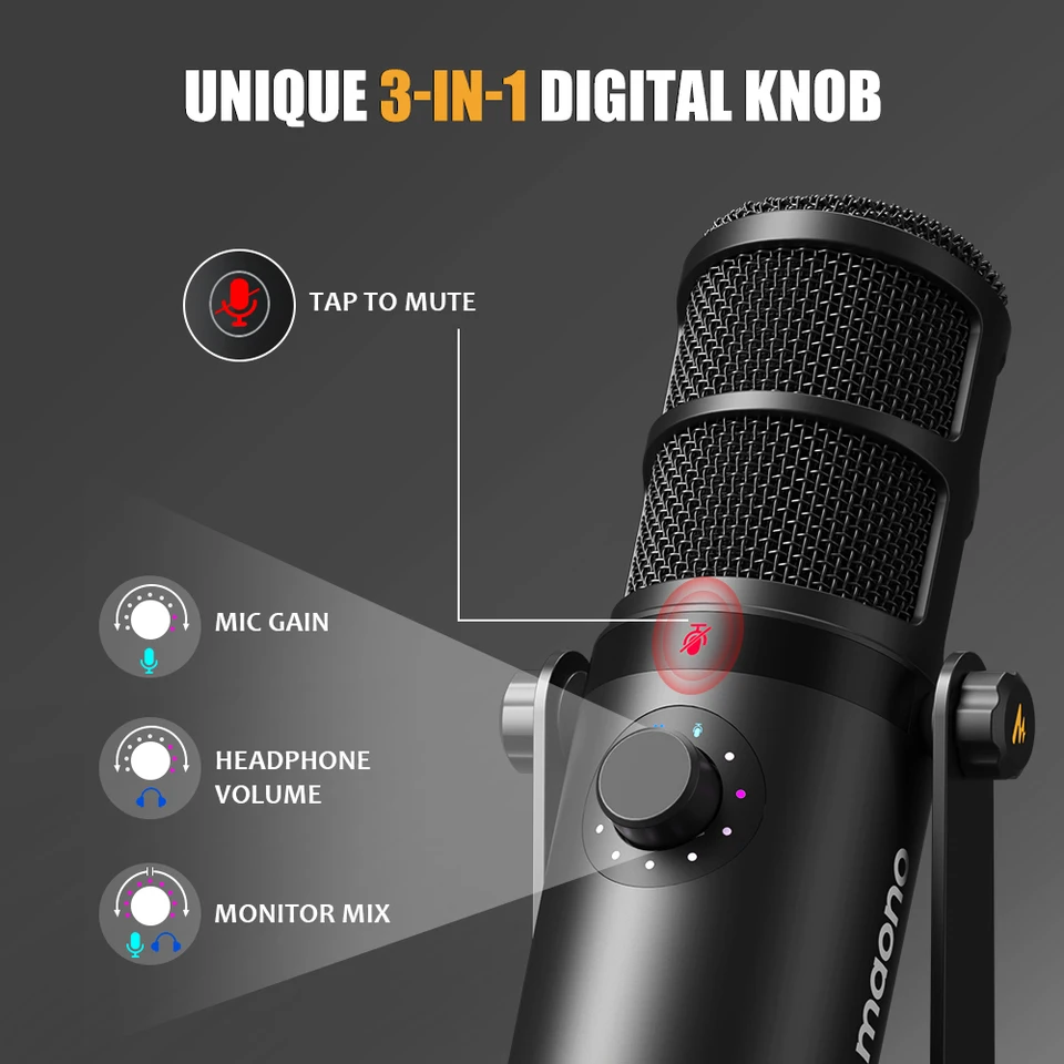 Maono-ダイナミックマイクUSB/xlr,サイレントメタル,1つのタッチマイク
