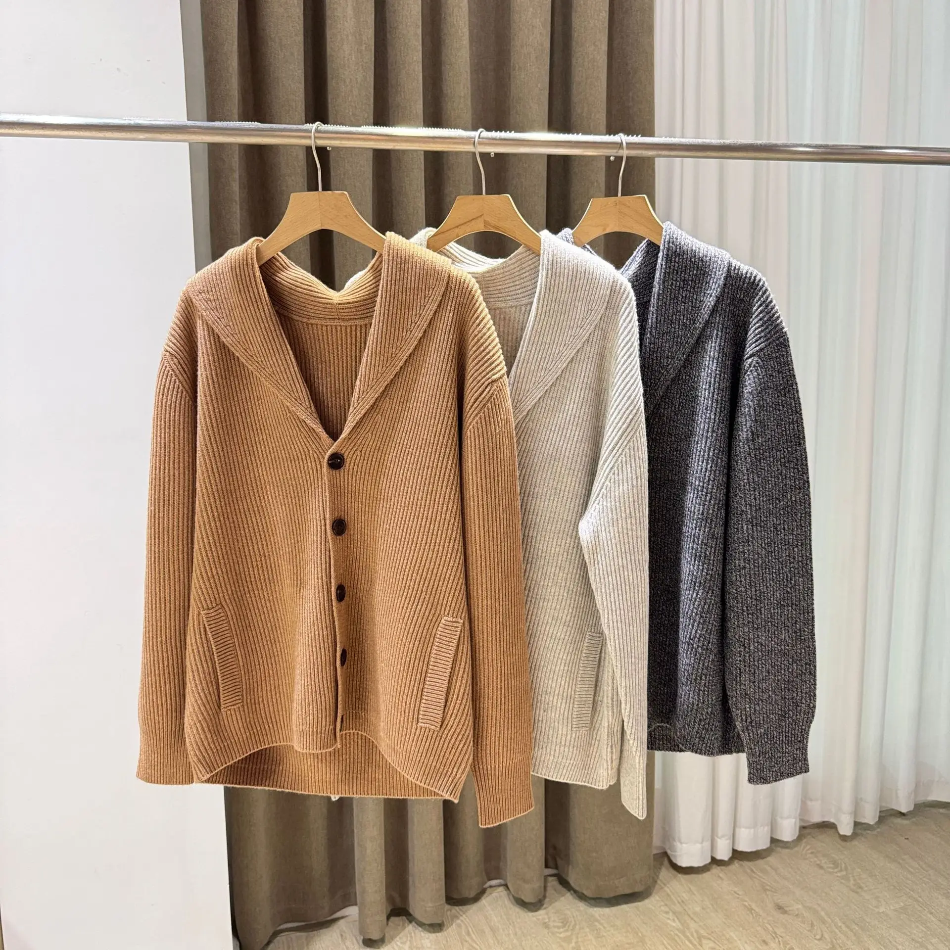 

Новый мужской вязаный свитер с лацканами и пуговицами, повседневное универсальное пальто, топ