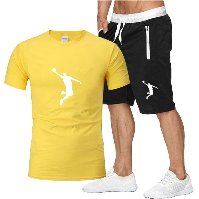 Summer short-sleeved shorts two-piece set, men's short-sleeved T-shirt + sports shorts suit men's casual men's men's jogging sui