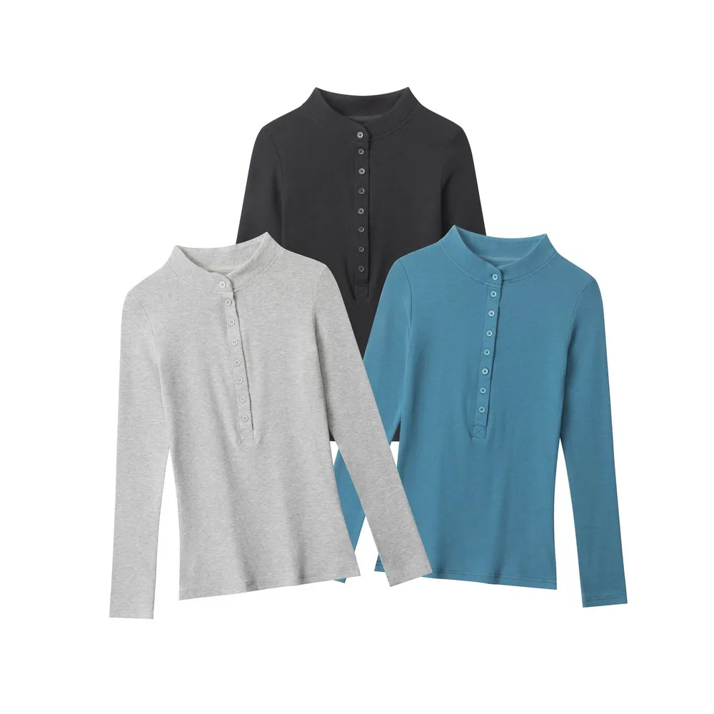 

Облегающие женские футболки с длинным рукавом для девочек, зима-осень, дизайн на пуговицах, базовая боди для фитнеса, офиса, элегантные модные топы