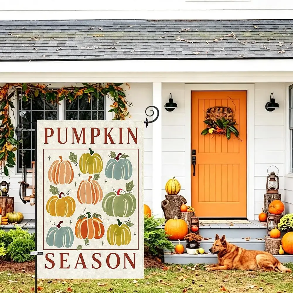 Fall Garden Flag 12.5 x 18 Inch, Colorful Pumpkin Double Sided Burlap Welcome Small Yard Flag Autumn Thanksgiving Holiday La kkz