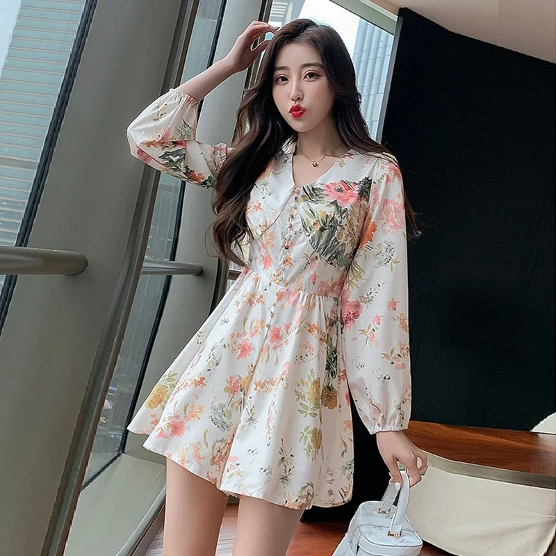 Fashion Print Lantern Sleeve Shorts Rompers For Women 2023 Summer Casual V Neck Button Wide Leg Jumpsuit Female Bodysuit Clothes