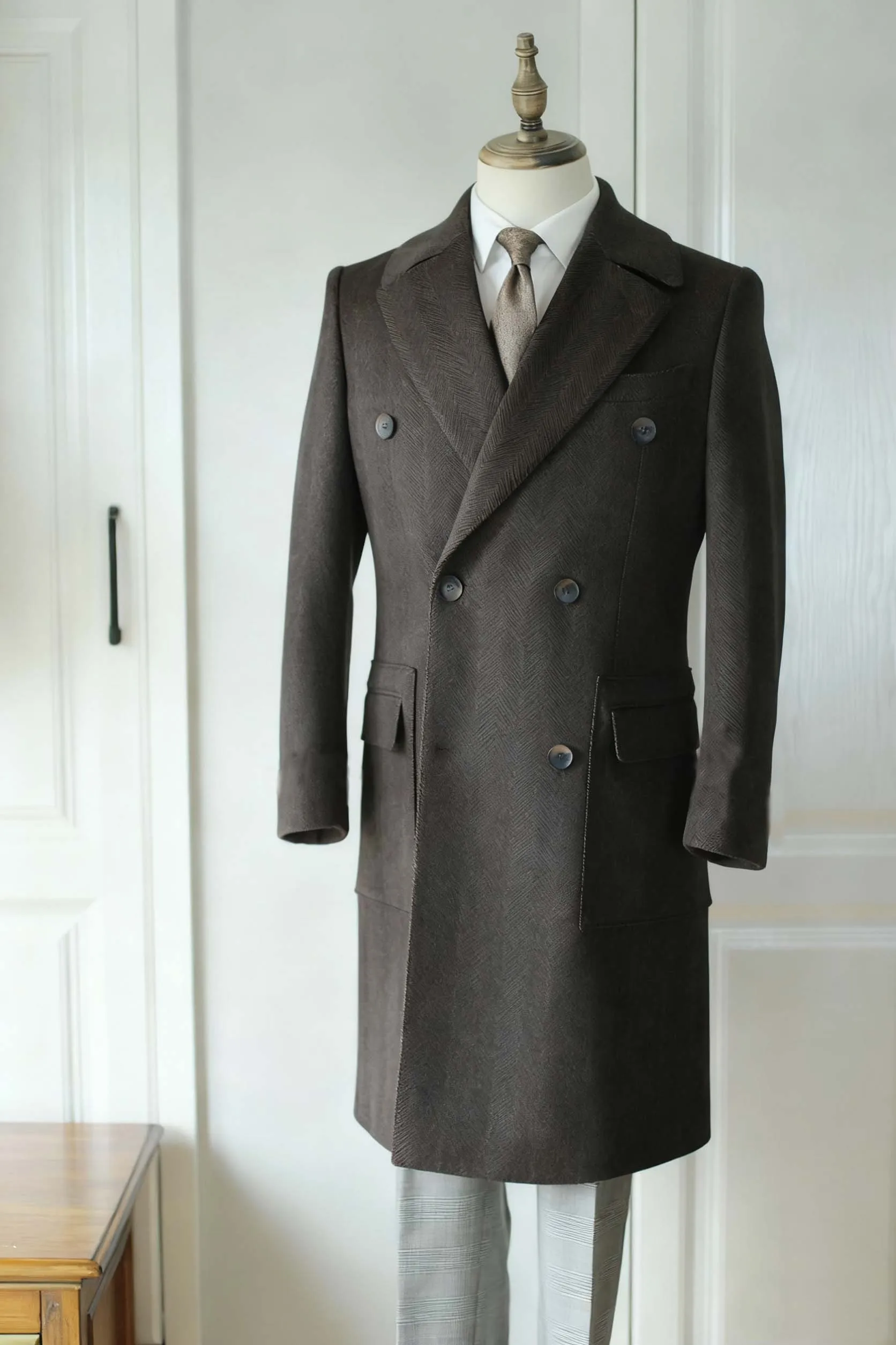 

Мужской плащ, двубортный, облегающий, с узором «елочка», модное повседневное деловое пальто, теплая зимняя длинная куртка, пальто