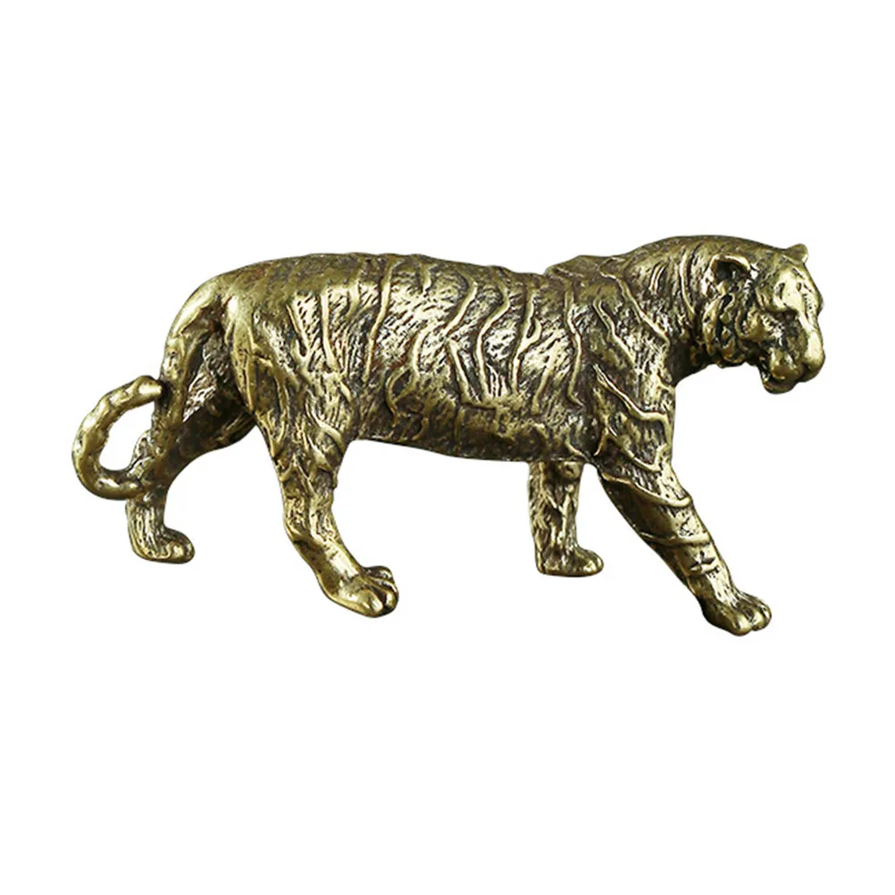 Brass Tiger Ornament Unique Funny Animal Craft Decoration for Desktop Table Office Home Car Shelf Showcase Rustic Finish Brass
