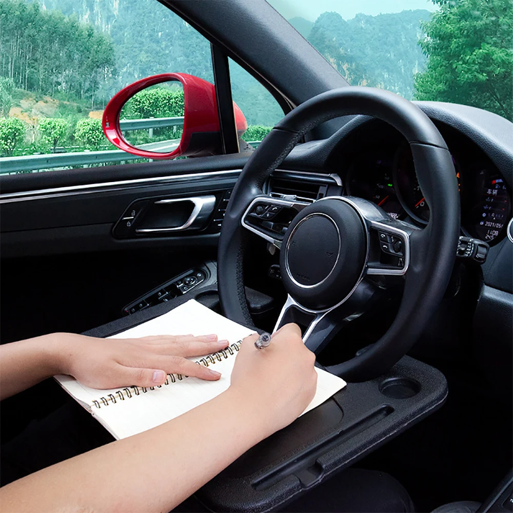 

Car Steering Wheel Tray 15kg Load, Laptop Food Table for SUV Truck, Foldable Office Stand with Cup Holder Non-Slip Base