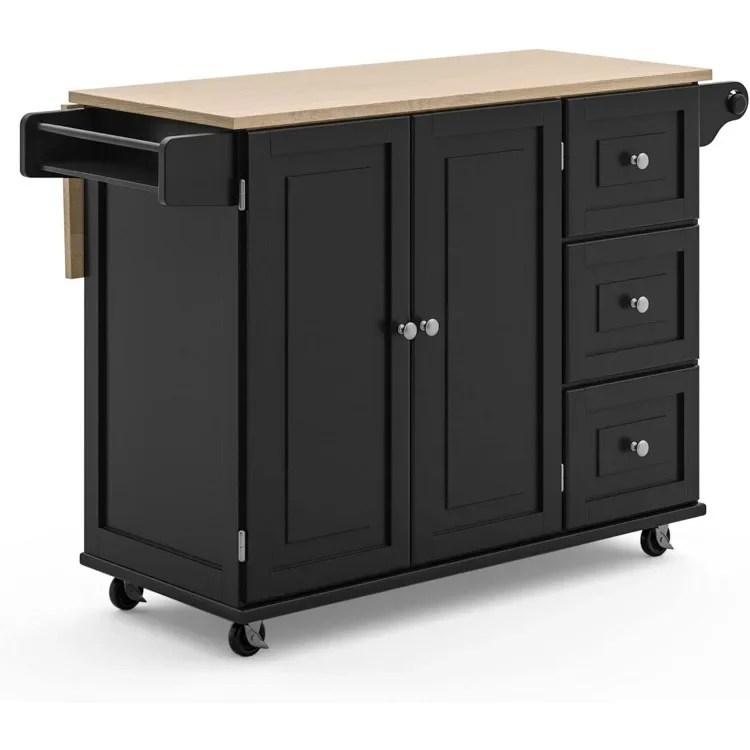 

Dolly Madison Kitchen Cart with Wood Top and Drop Leaf Breakfast Bar, Rolling Mobile Kitchen Island with Storage and Towel Rack