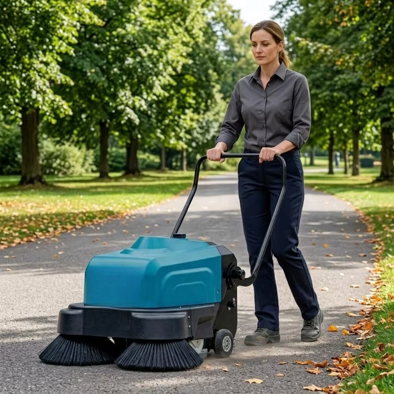 HS1000 Electric Walk-Behind Outdoor Industrial Floor Cleaning Machine Leaf Sweeper New