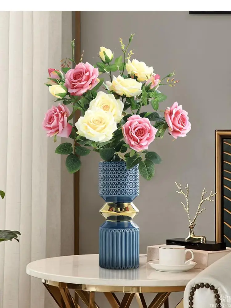 Ceramic Vase Golden Geometry Flower Arrangement Hydroponics Desktop Crafts Modern Home Decoration Vases Decor