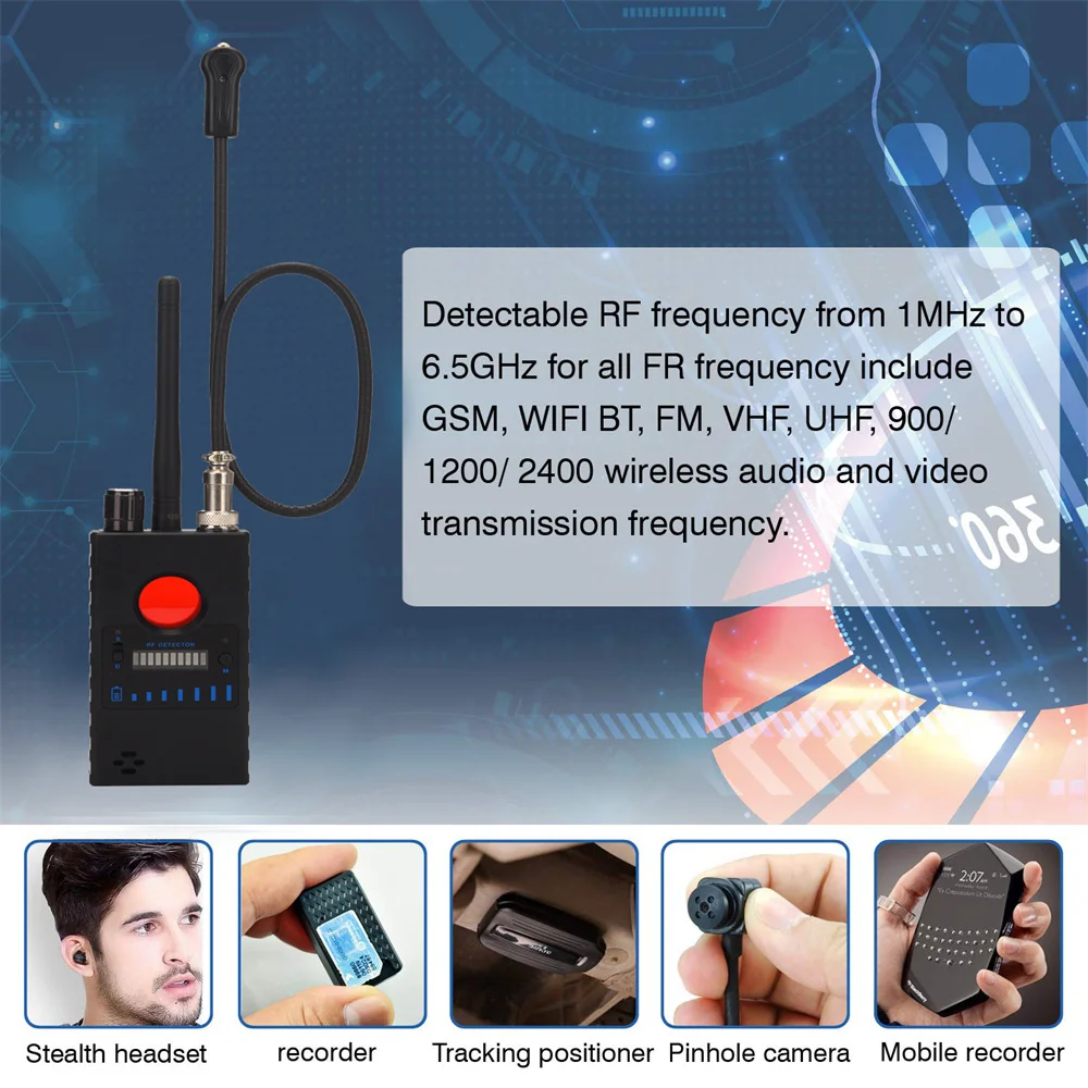 Multifunctionele Anti Spy RF-signaaldetector Bug GSM Luisterapparaatzoeker WiFi GPS Signaallens Tracker Radio Spy-Camera Scanner