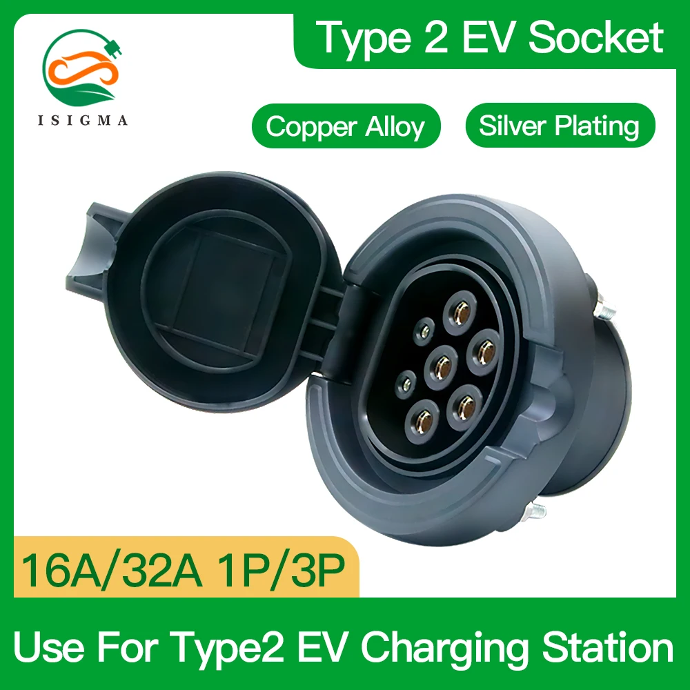 ISIGMA EV Socket Type 2 Charger Connector IEC 62196-2 Use for Type 2 EV Charging Station 16A 32A 1P/3P Female Pile Socket