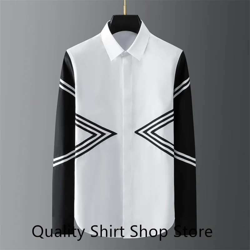 New 2024 Men's Long Sleeve Shirt Luxury Printed Casual Black and White Men's Formal Shirt Simple Party Shirt XS-6XL