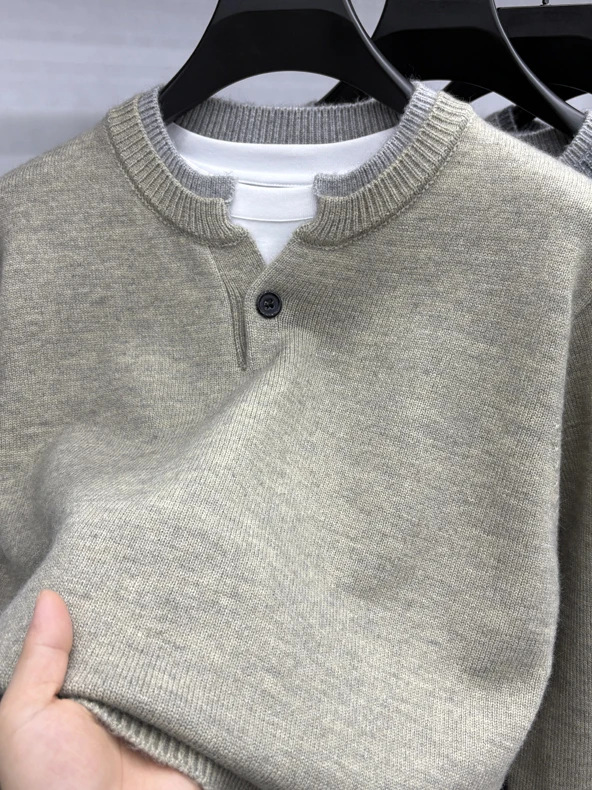 

Мужской повседневный вязаный свитер с круглым вырезом, зимний базовый слой, мягкая верхняя одежда из смесового полиэстера