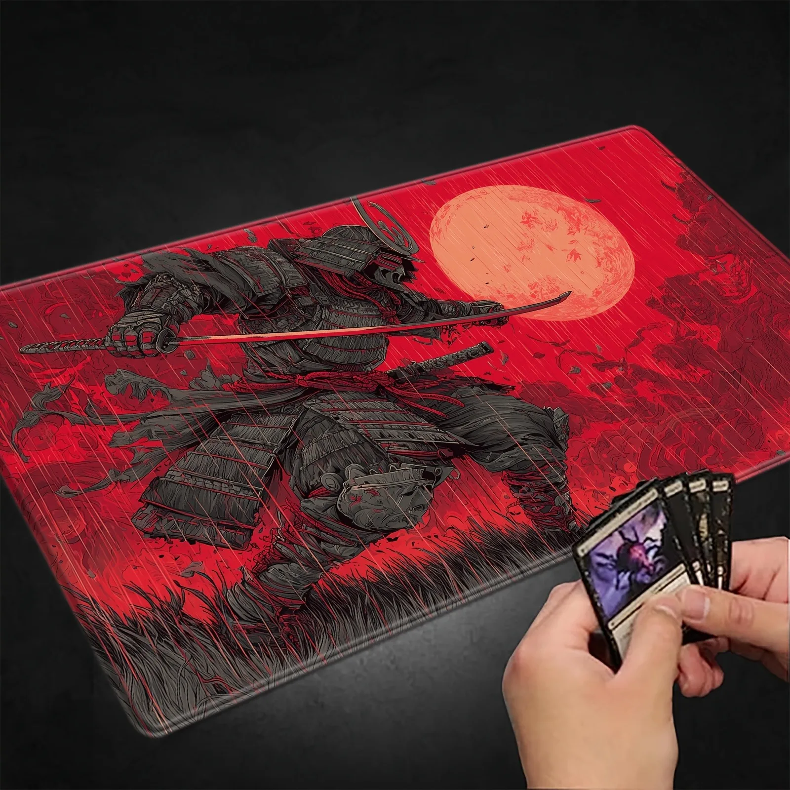 

Red Samurai Japanese Cool MTG/TCG Game Pad Trading Card Game Game Pad Tabletop Dynamic Artwork High-Quality Printing